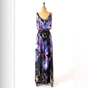 Leifsdottir Anthropologie Black and Blue Floral 100% Silk Maxi Dress 4